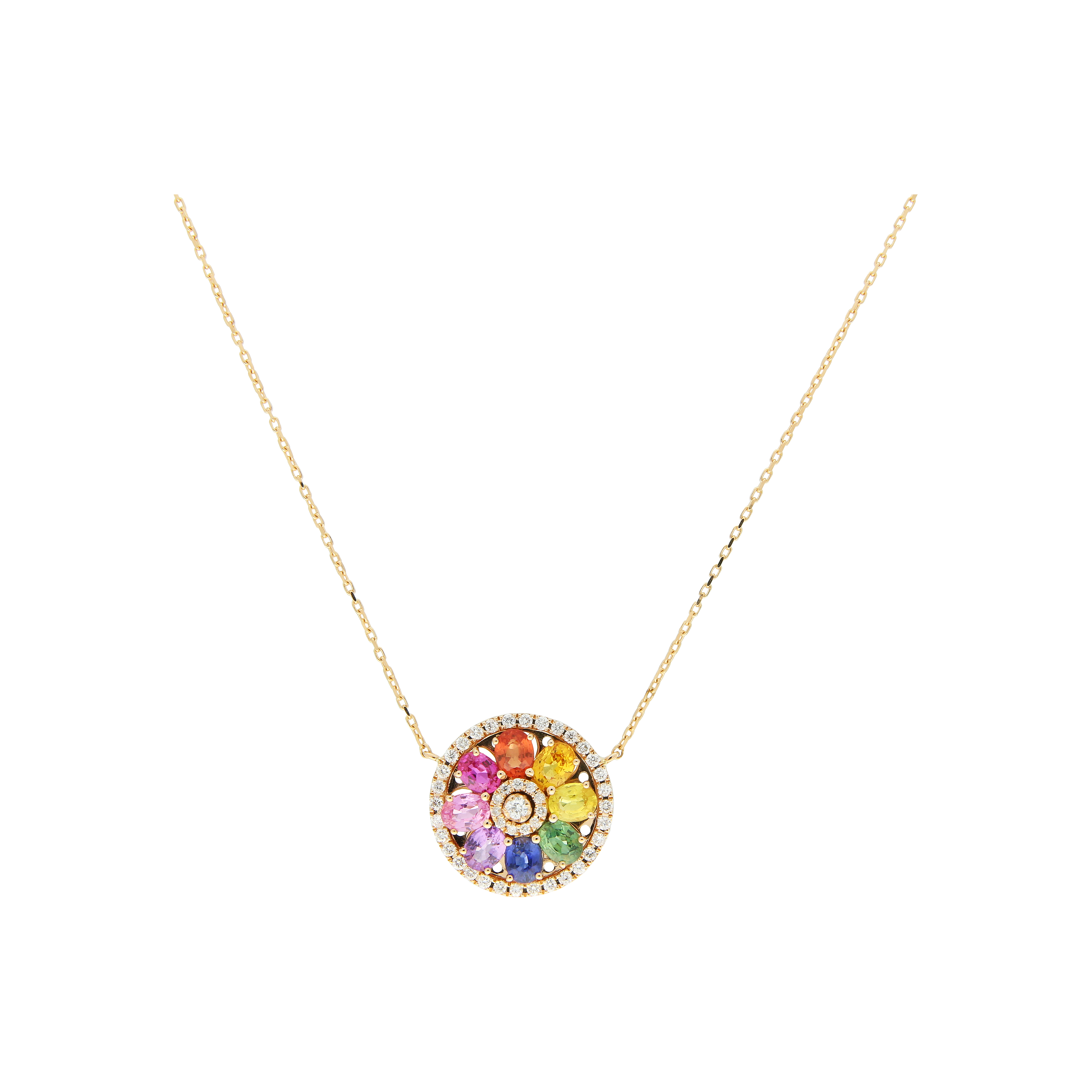 COLLANA RAINBOW IN ORO ROSA CON DIAMANTI, ZAFFIRI E RUBINI - KP1043/MS