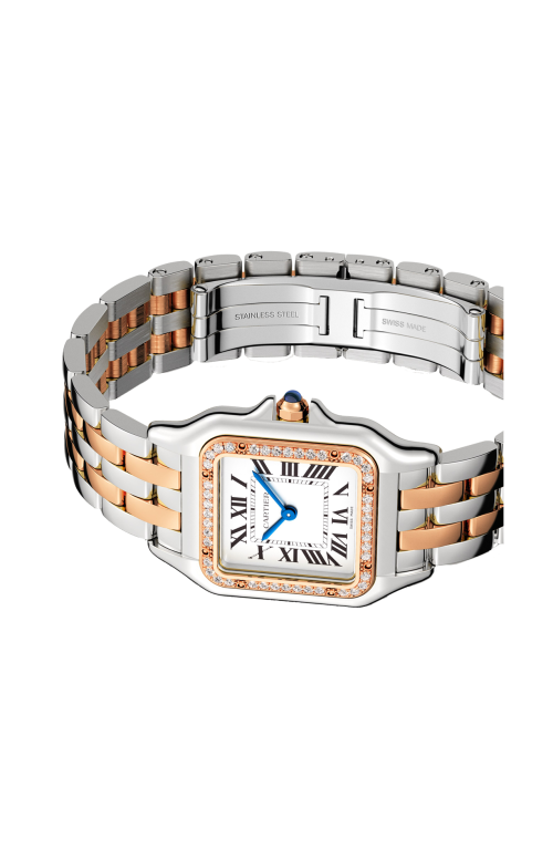 PANTHÈRE DE CARTIER, MODELLO MEDIO, ACCIAIO, ORO ROSA, DIAMANTI, QUARZO - W3PN0010