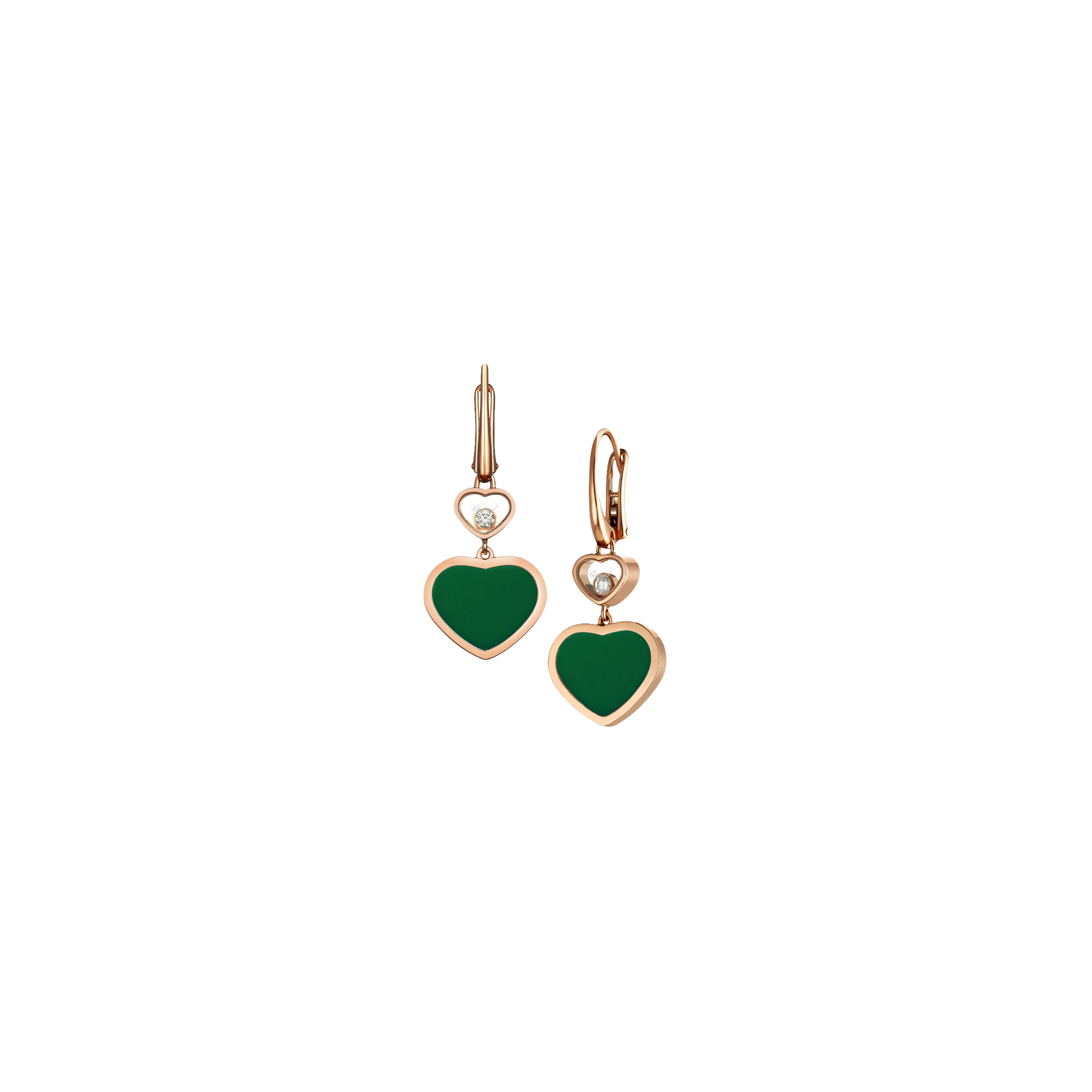 CHOPARD - HAPPY HEARTS - ORECCHINI IN ORO ROSA CON DIAMANTI E AGATA VERDE - 837482-5011 - 837482-5011