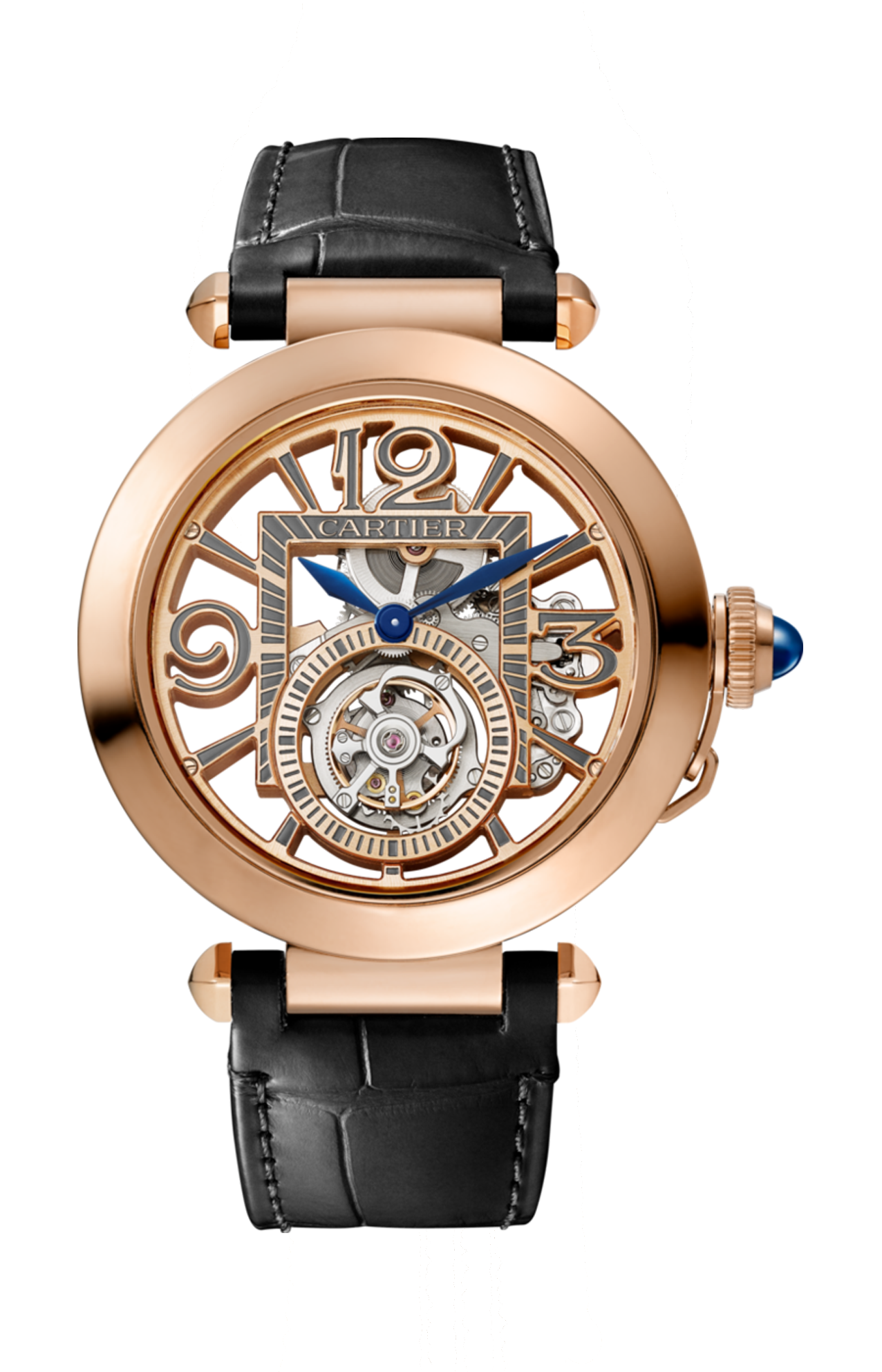 PASHA DE CARTIER 41 MM, MANUALE, ORO ROSA, QUADRANTE SCHELETRATO, TOURBILLON, 2 CINTURINI INTERCAMBIABILI - WHPA0006