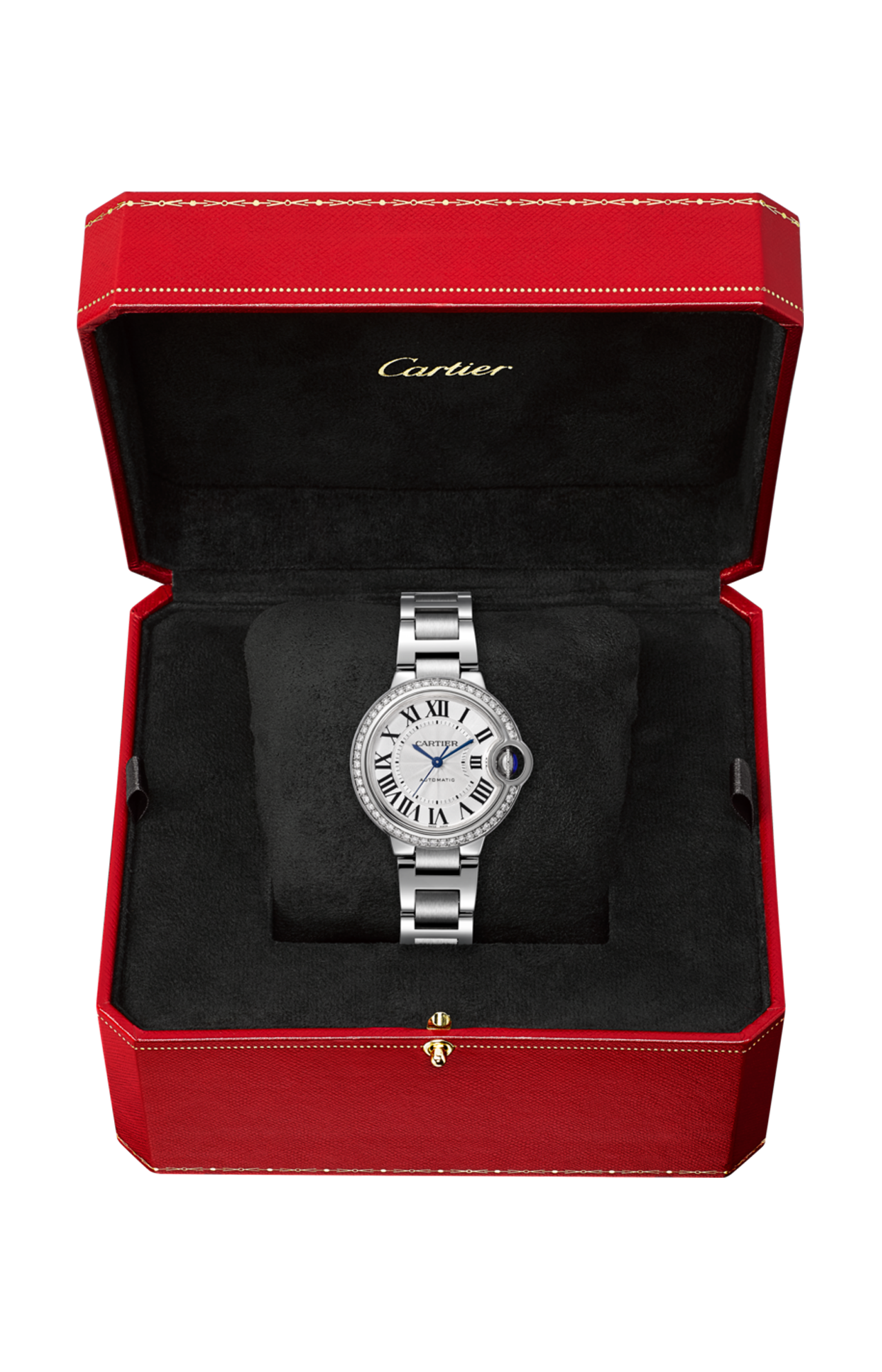 BALLON BLEU DE CARTIER WATCH 33 MM, STEEL, DIAMONDS - W4BB0016