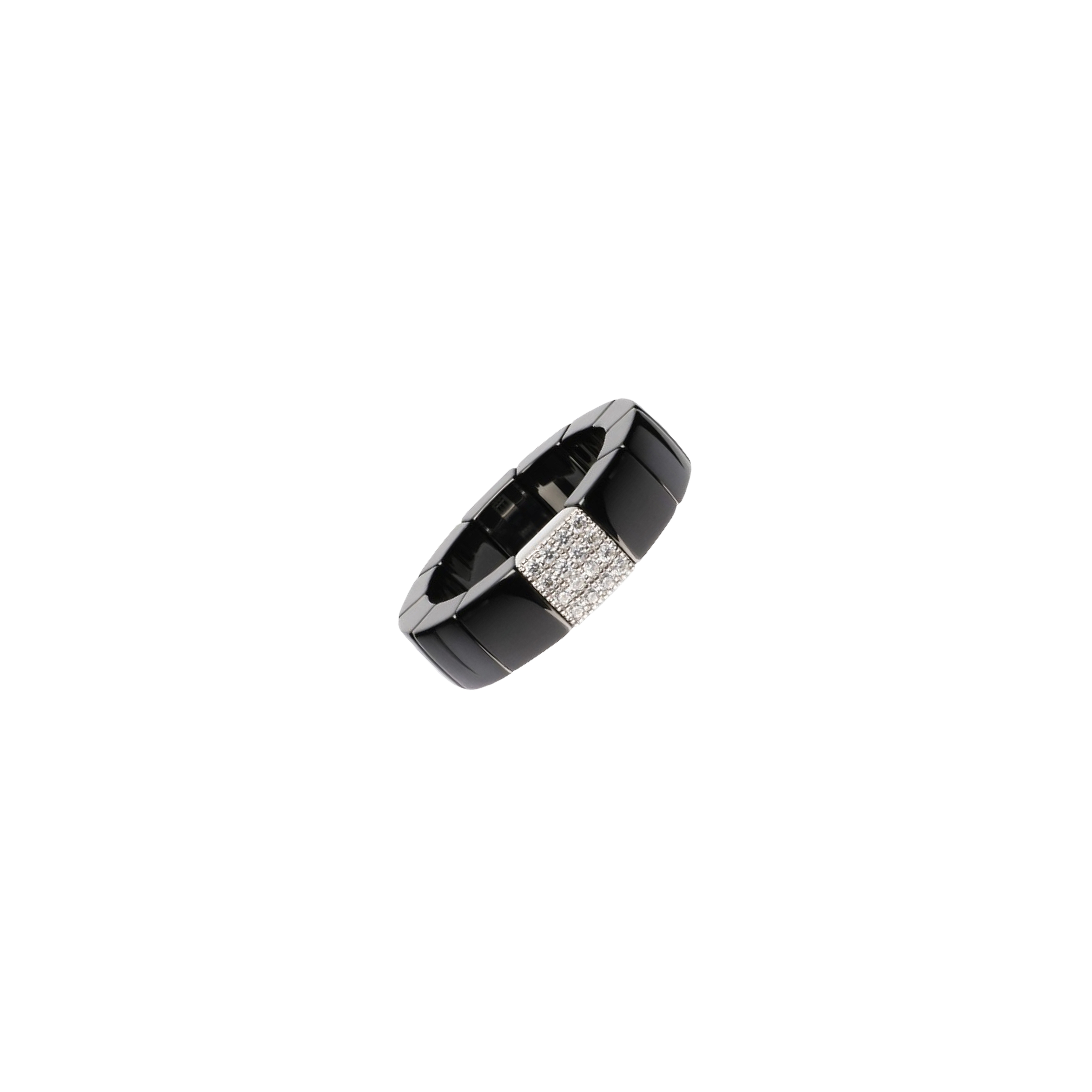 ANELLO ELASTICO SCACCO IN CERAMICA NERA, ORO BIANCO E DIAMANTI - 971N1DB