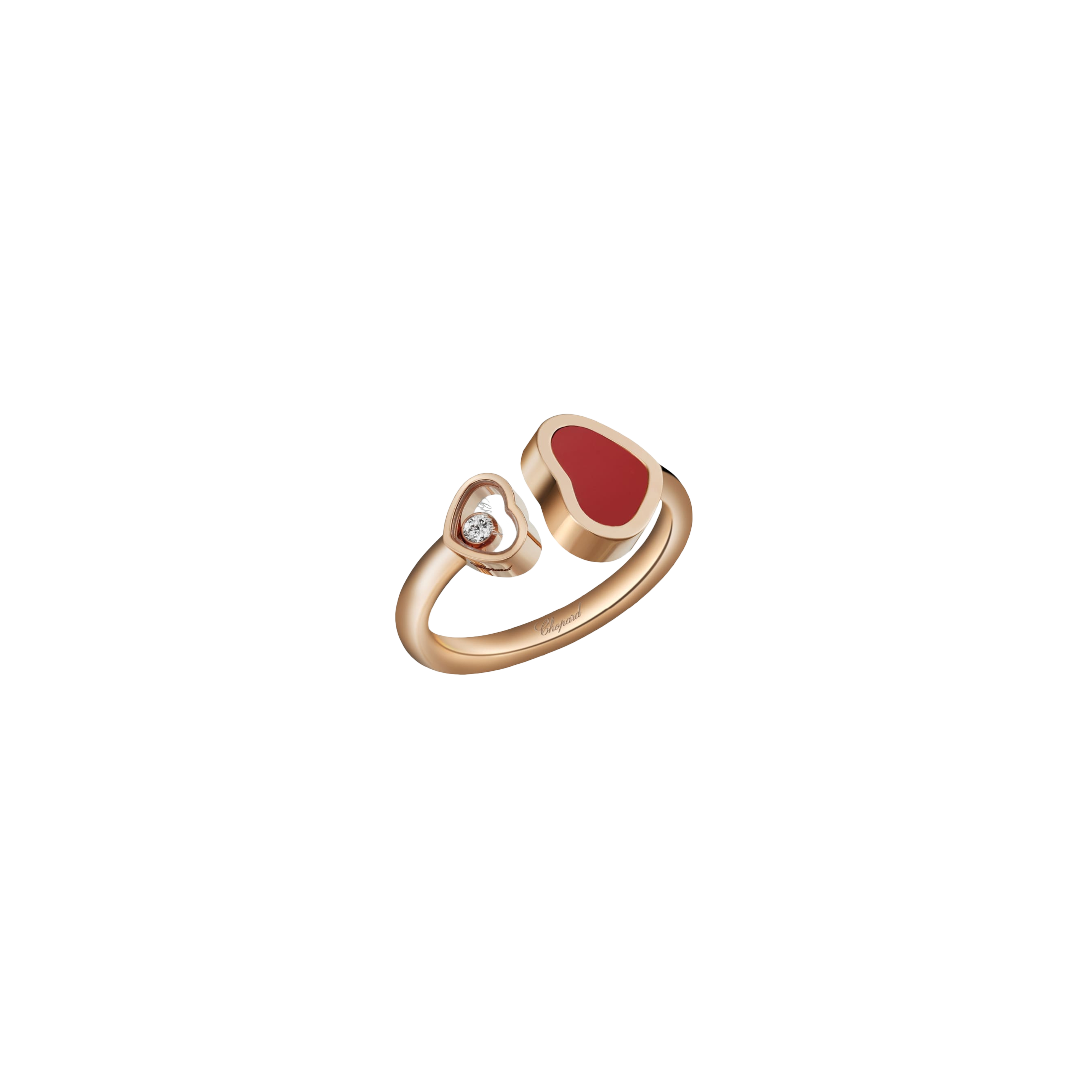 CHOPARD - HAPPY HEARTS - ANELLO IN ORO ROSA CON DIAMANTE E PIETRA ROSSA - 829482-5800 - 829482-5814