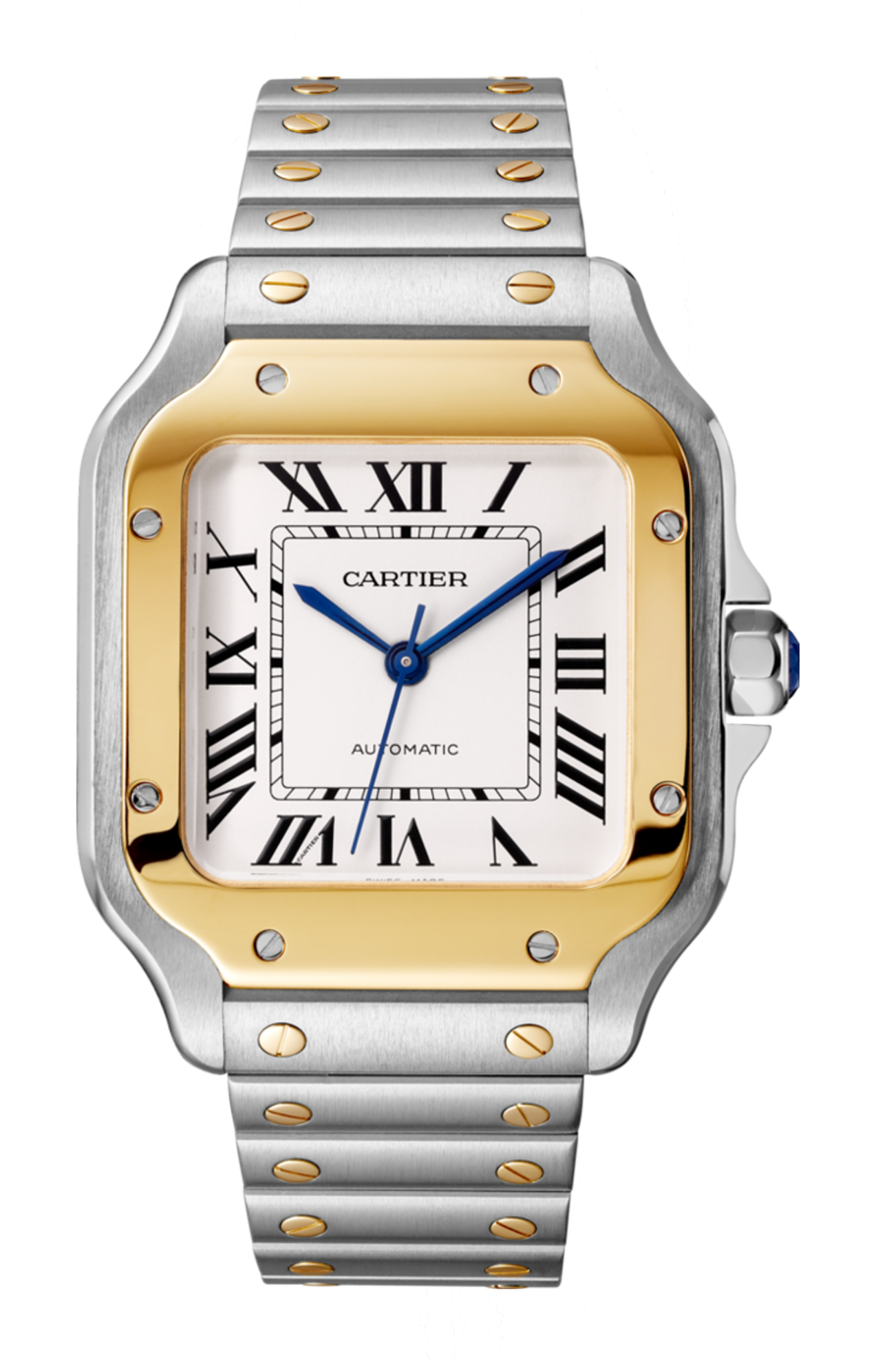 SANTOS DE CARTIER MODELLO MEDIO, AUTOMATICO, ORO GIALLO E ACCIAIO, CINTURINI INTERCAMBIABILI IN METALLO E PELLE - W2SA0016