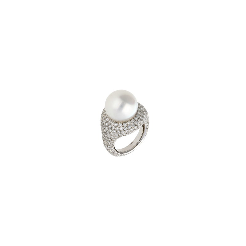 Bartorelli Italian Jewels | ANELLO IN ORO BIANCO CON PERLA FULL PAV&Eacute; DI DIAMANTI ANCHE SUL GAMBO - F.12 (1)