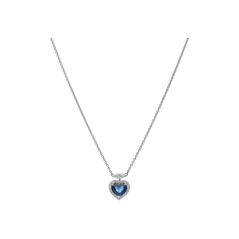 Bartorelli Italian Jewels | COLLANA IN ORO BIANCO CON CUORE DI ZAFFIRO BLU E DIAMANTI BIANCHI - 372-3649 (1)