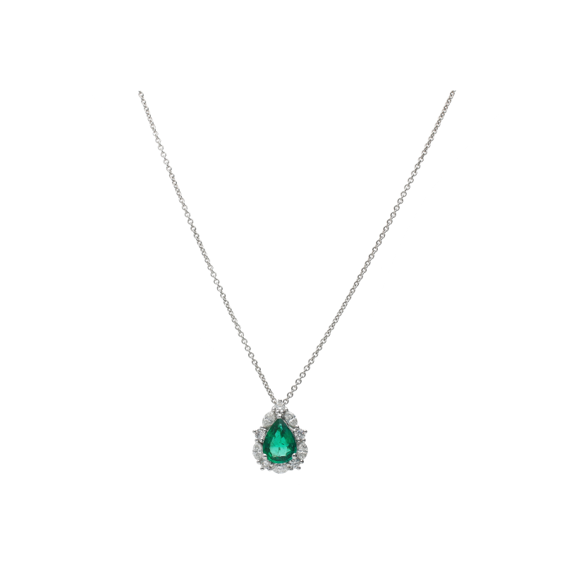Bartorelli Italian Jewels | COLLANA  IN ORO BIANCO CON SMERALDO E DIAMANTI BIANCHI - 035-VP29055 (1)