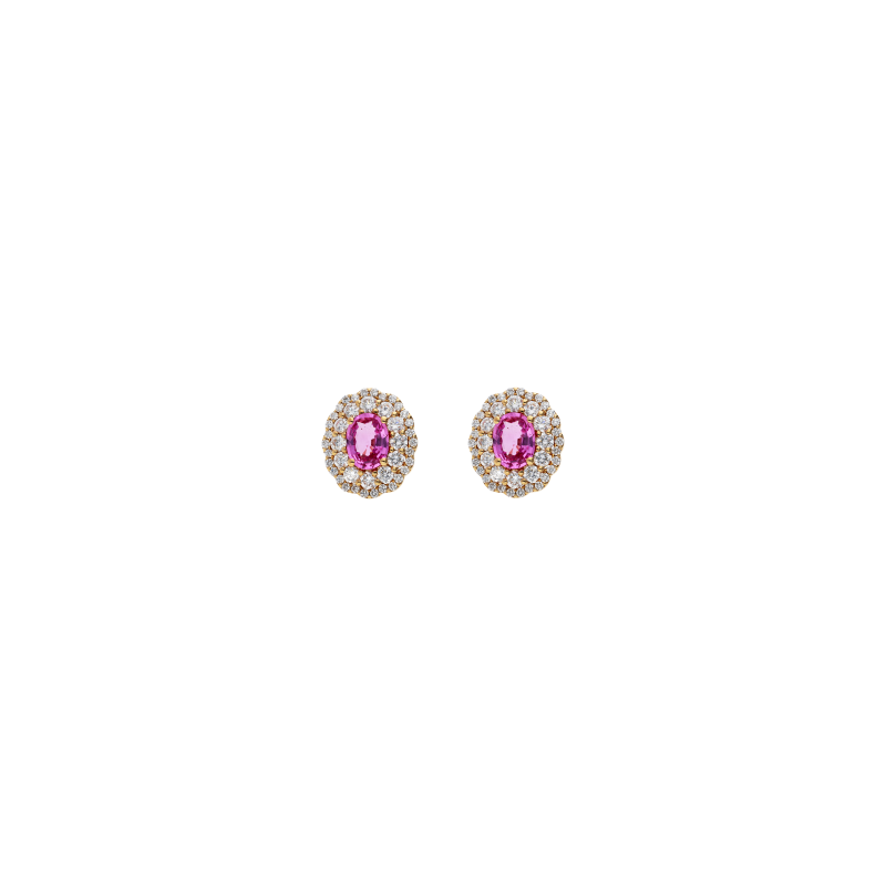 Bartorelli Italian Jewels | ORECCHINI A LOBO IN ORO ROSA CON ZAFFIRI ROSA E CONTORNO DIAMANTI - 234-5053-B (1)