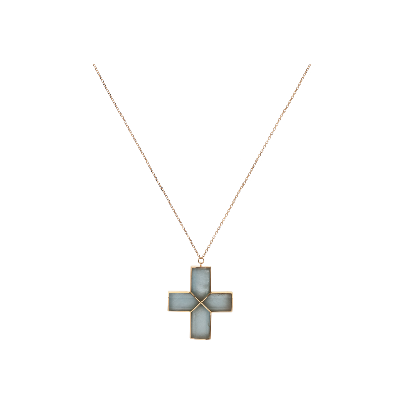 Bartorelli Italian Jewels | COLLANA CON CROCE PENDENTE BARTORELLI HIGH JEWELRY IN ORO ROSA E ACQUAMARINA GREZZA - GC/S-V/A54E (1)