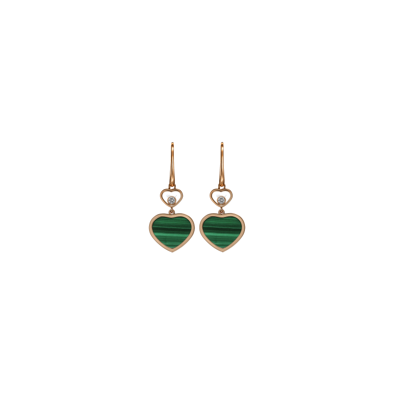 Chopard | CHOPARD - ORECCHINI HAPPY HEARTS, ORO ROSA ETICO, DIAMANTI, MALACHITE - 837482 (1)