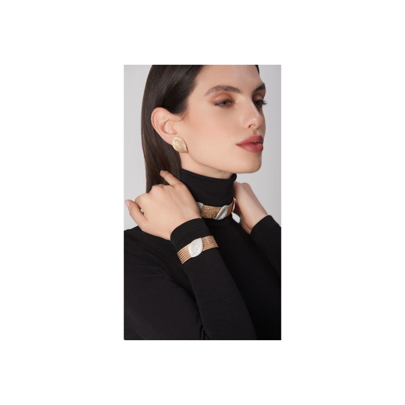 Pasquale Bruni | ORECCHINI XL ALELUI&Aacute; IN ORO ROSA CON DIAMANTI BIANCHI E CHAMPAGNE - 16622R (2)