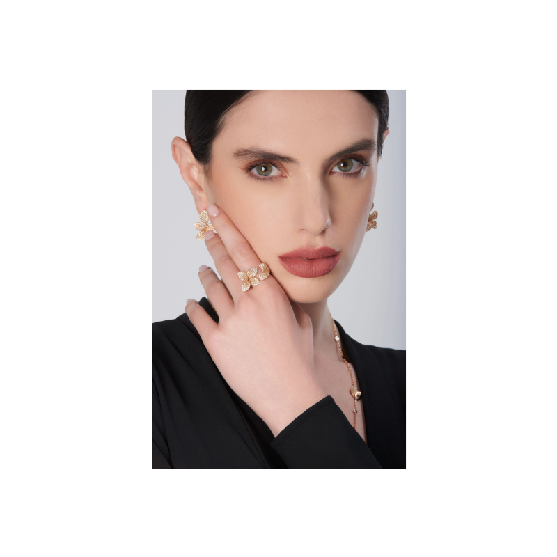 Pasquale Bruni | ANELLO GIARDINI SEGRETI FIORE PICCOLO IN ORO ROSA CON DIAMANTI BIANCHI E CHAMPAGNE - 16690R (2)