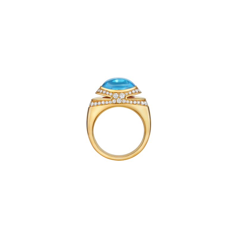 Bulgari | ANELLO BVLGARI CABOCHON IN ORO GIALLO CON TOPAZIO AZZURRO E SEMI-PAV&Eacute; DI DIAMANTI - AN860445 (4)