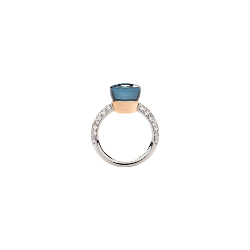 Pomellato | ANELLO NUDO CLASSIC IN ORO BIANCO RODIATO E ORO ROSA CON TOPAZIO BLU LONDON, TURCHESE E DIAMANTI - PAC0040O6WHRB0TTU (3)