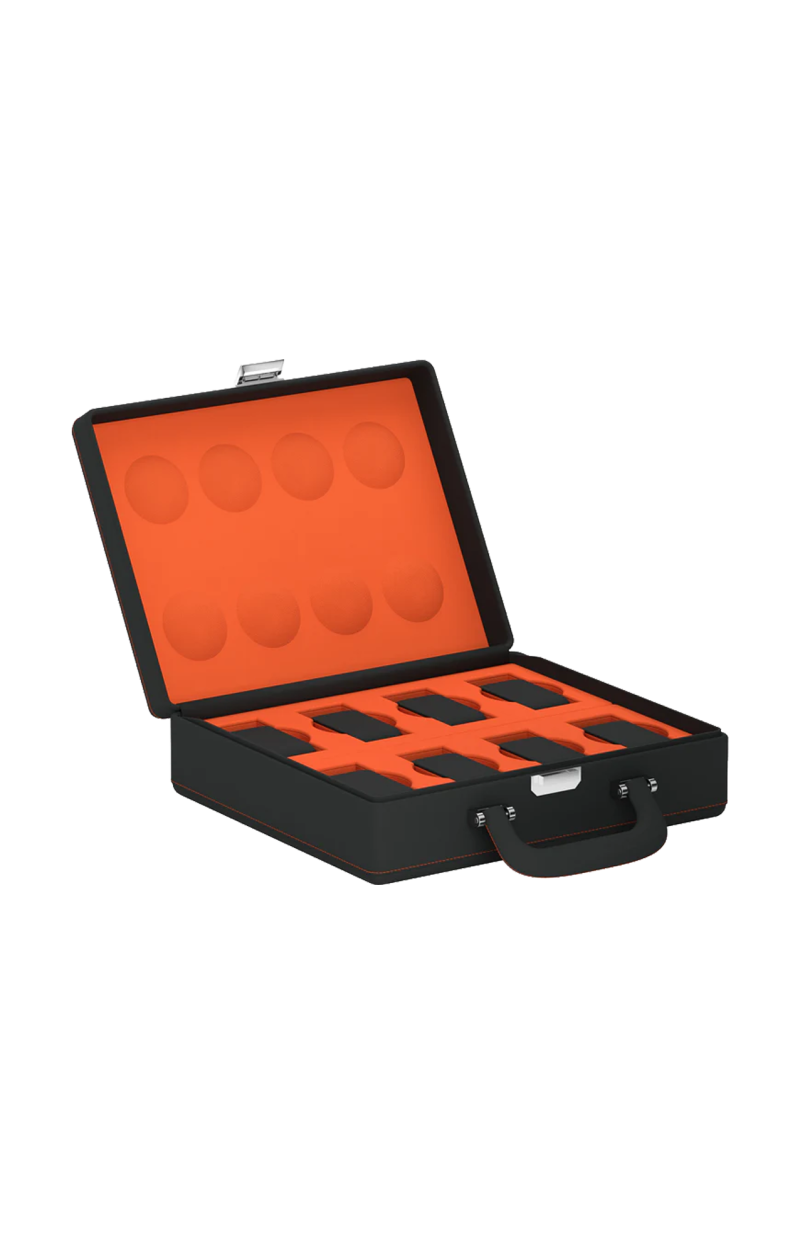 Scatola Del Tempo | VALIGETTA 8 CUSTODIA PER OROLOGI IN PELLE GRIGIO ARDESIA/ARANCIONE (1)